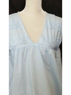 Elsie‎ Of Miami Vintage Womens Blue Sleeveless Nightgown XL Lace Trim USA